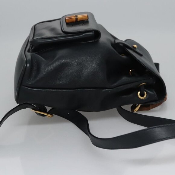 GUCCI Bamboo Backpack Leather Black Gold main image 10